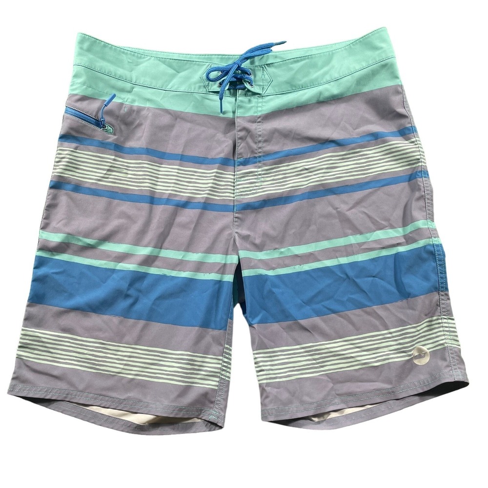 Vineyard Vines Board Shorts Swim Trunks Mens 36 Gray/Blue/Mint Striped Unlined
